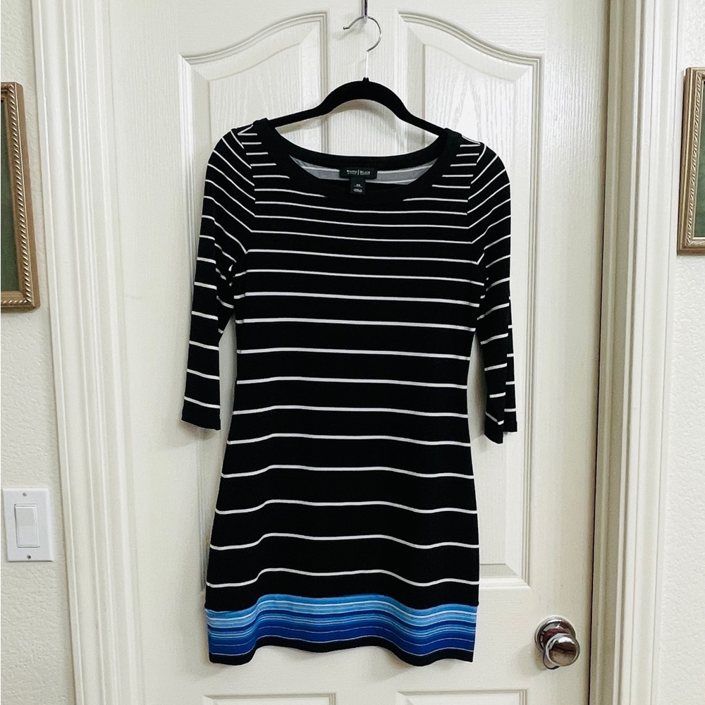White House Black Market Black, white and Blue Striped Mini Dress Size XS